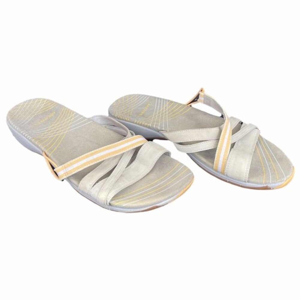 Merrell Zinnia Yellow Tan Leather canvas Flax Sandals Womens 10 Summer Pool
